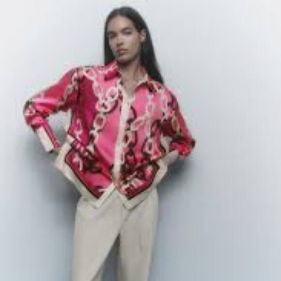 Zara - Chain Print Satin Blouse - S - Picture 1 of 9